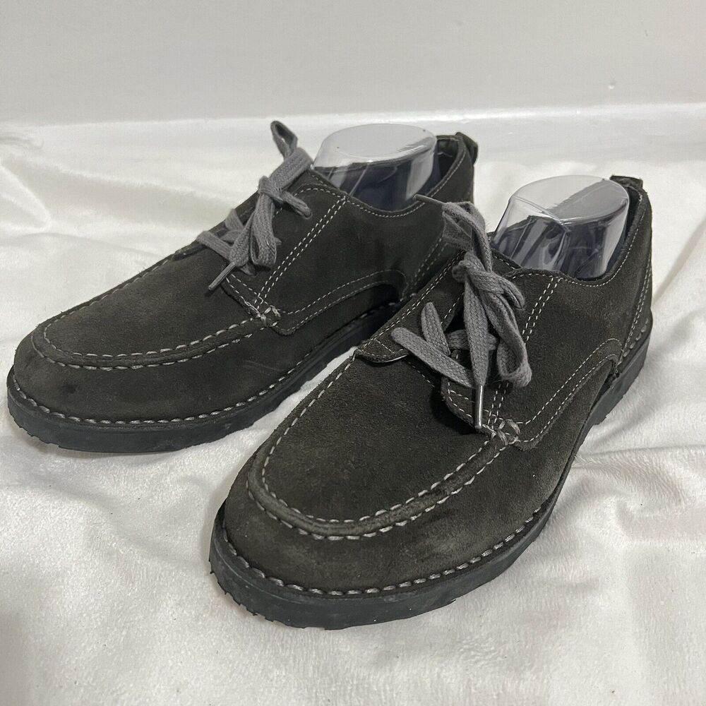 L.L. Bean Oxford Shoes Size 9.5 W Olive Green Suede Lace Career Loafer Leather